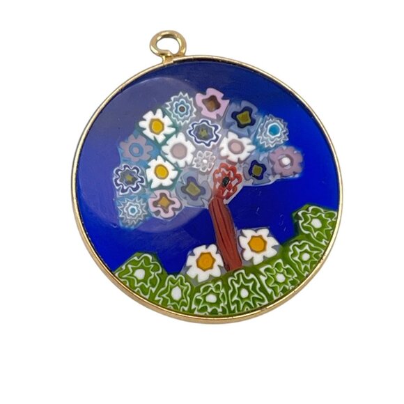Murano 925 Glass Millefiori Tree Of Life Pendant Charm 1'' Signed - Picture 5 of 7